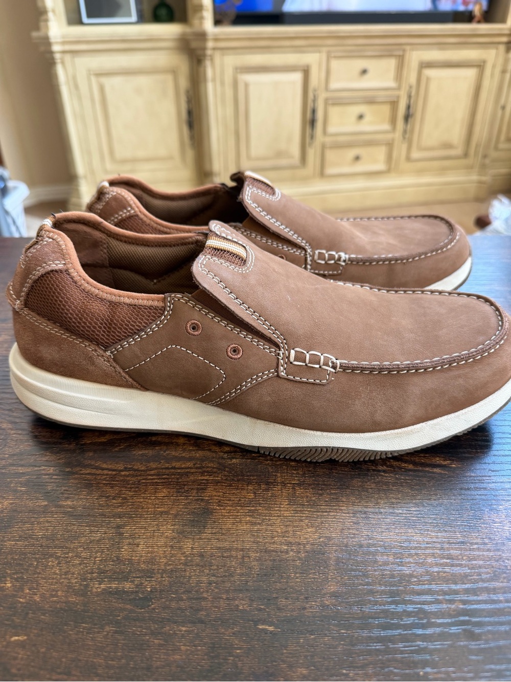 Light Tan Nubuck Men’s Clark’s  Sailview Step Slip 0ns Size 12 EUC